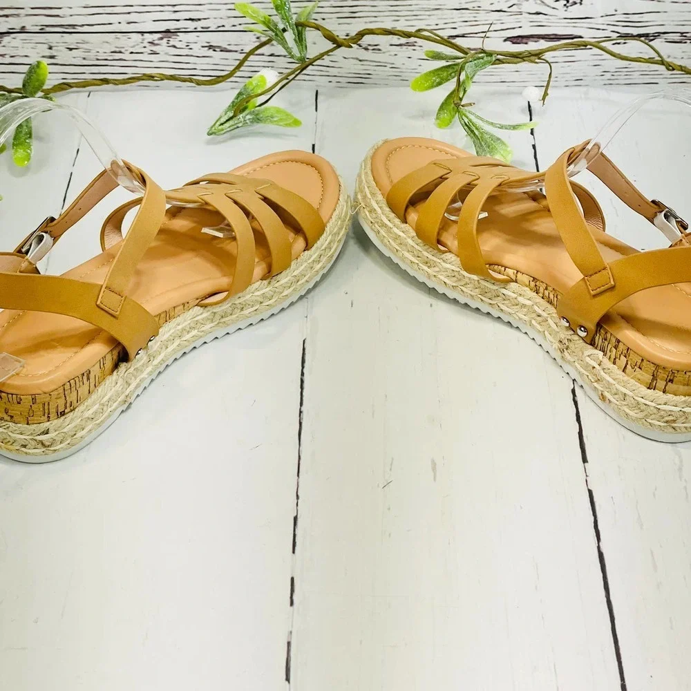 Women's Platform Wedges Espadrille Ankle T-Strap Sandals (sz 9.5) - Picture 7 of 9